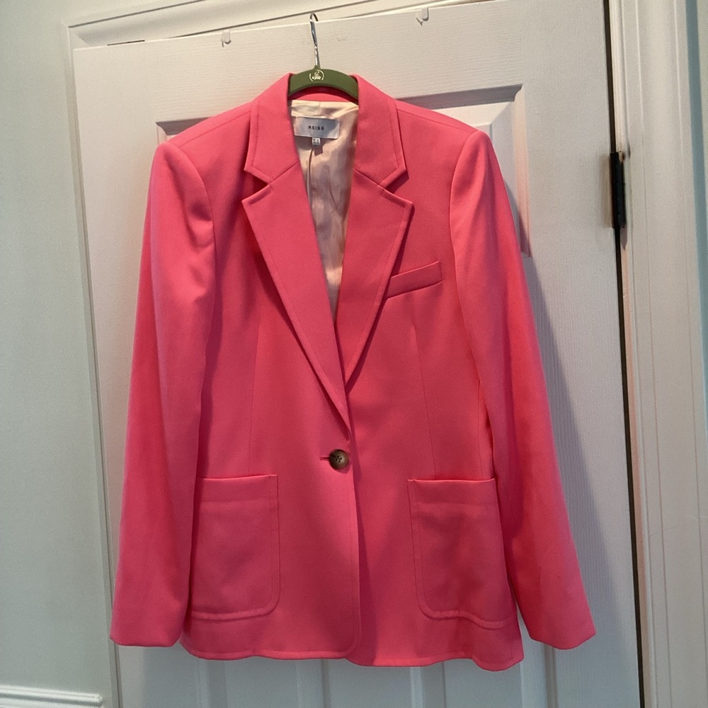 Reiss Vibrant Pink Tailored Single-Button Blazer Size 10